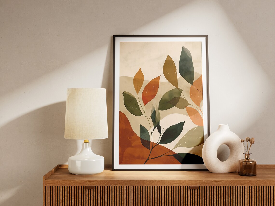 Golden Autumn Leaves Watercolor Botanical Bouquet on Cream Print - Image 2