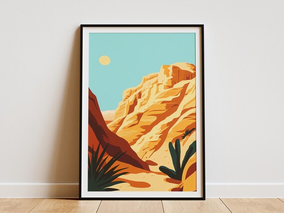 Desert Canyon Poster Sandstone Cliffs Cactus Wall Decor Gift Decor