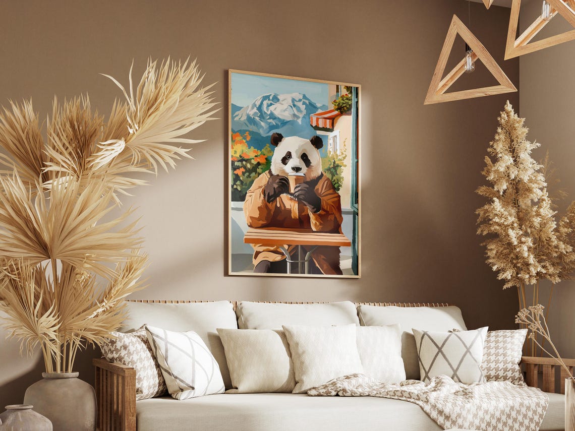 Panda Coffee Poster Cozy Cafe Animal Wall Decor Mountain Gift Decor - Image 3