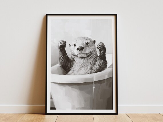 Cheerful Sea Otter Bubble Bath Cute Minimalist Animal Poster