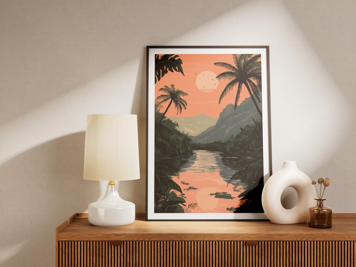 Honduras Rio Platano Sunset River Palms Mountains Dusk Poster - Image 5