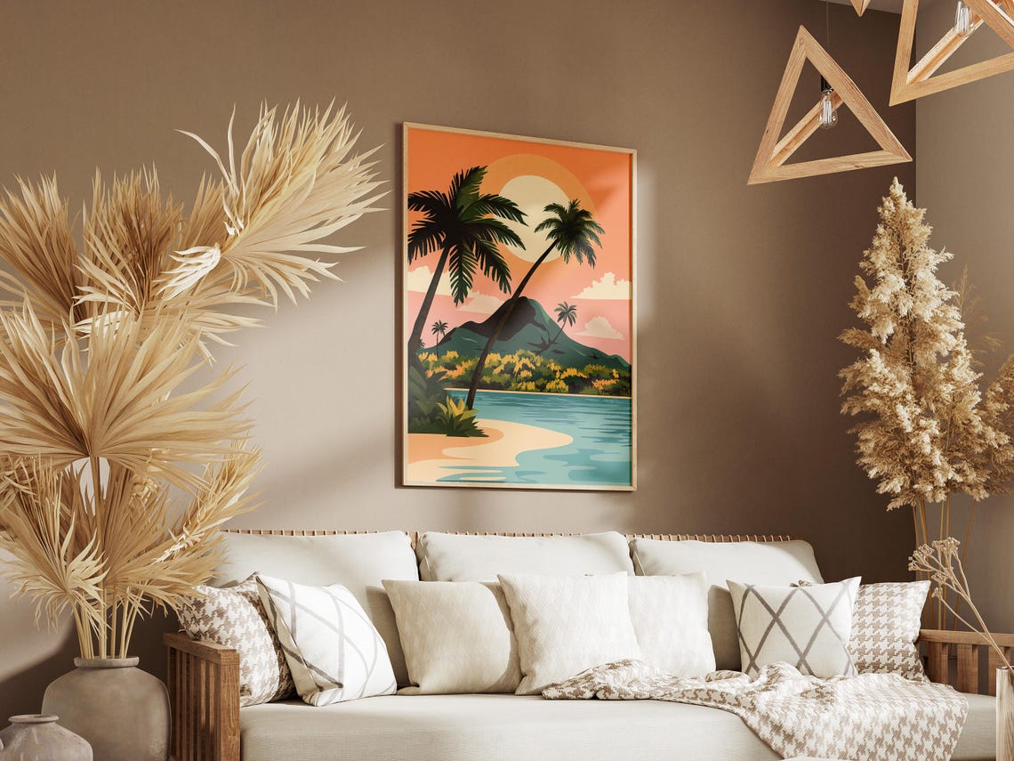 Pamalican Island Sunset with Palm Silhouettes and Peak Poster - Image 3