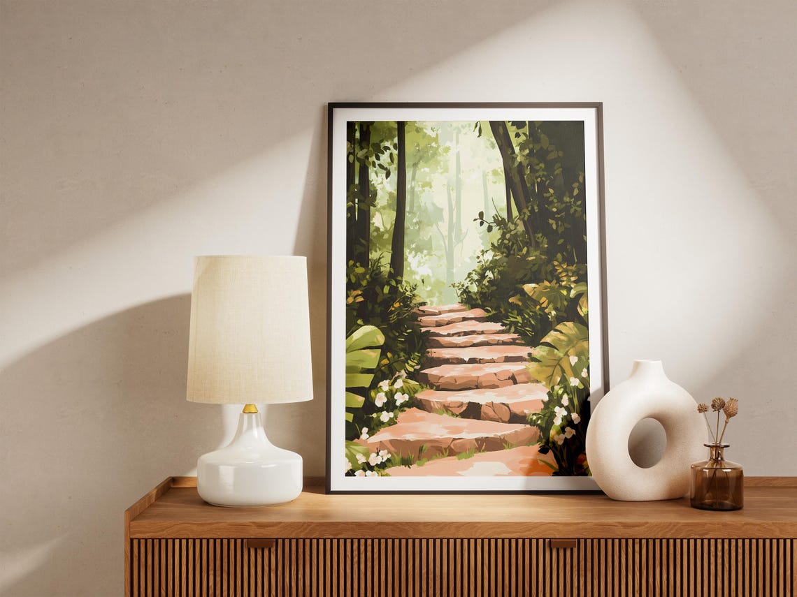 Stone Steps Through Lush Green Forest Peaceful Nature Walk Poster - Image 5