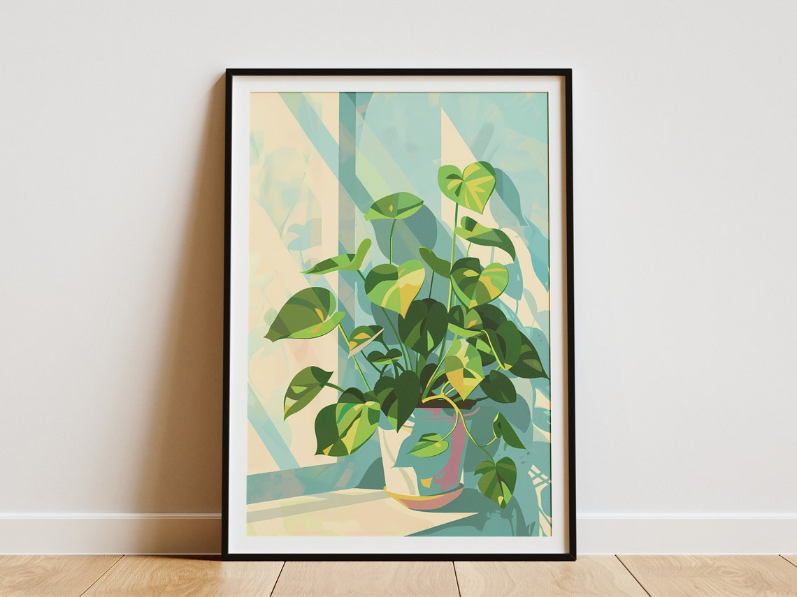 Pothos Plant Botanical Illustration Sunlit Green Window Poster