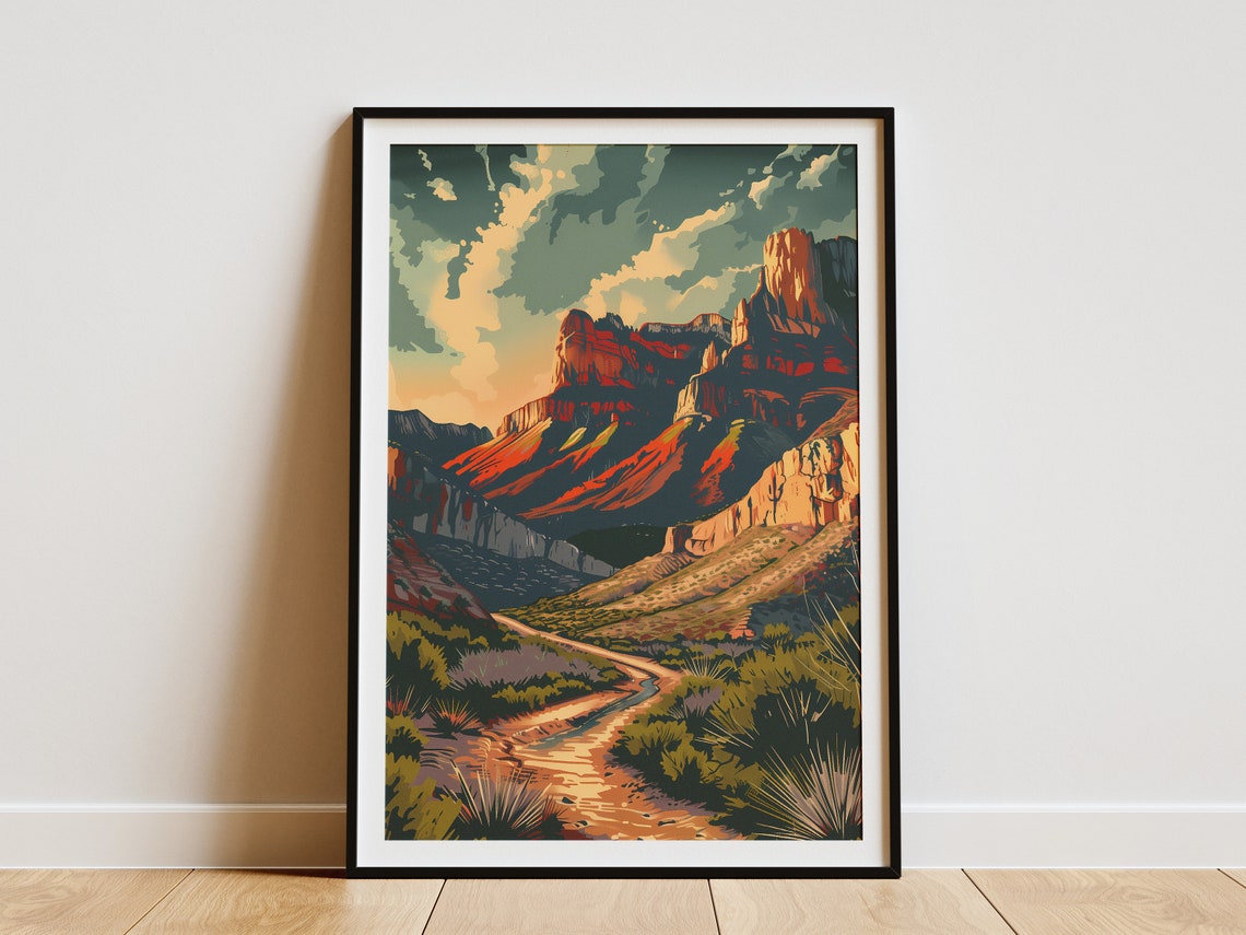 Guadalupe Mountains National Park Canyon Cliffs Vintage Travel Poster