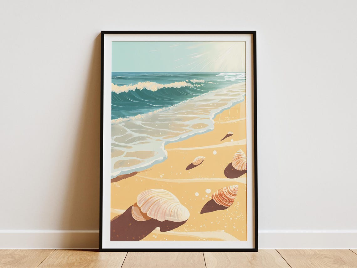 Beach Summer Ocean Wave Seashell Sandy Shore Coastal Vacation Home Decor Art Print Poster Gift