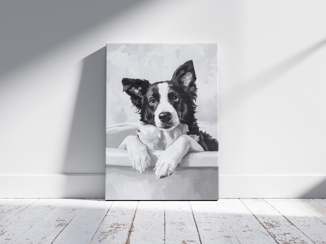 Border Collie Puppy in Bathtub Black and White Cute Dog Decor Poster - Image 2