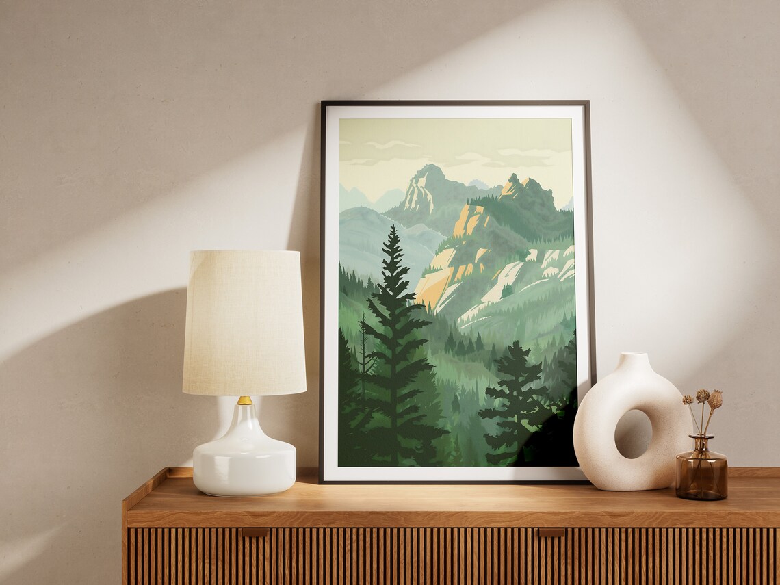 Evergreen Mountain Poster Print Nature Art Landscape Wall Decor - Image 2