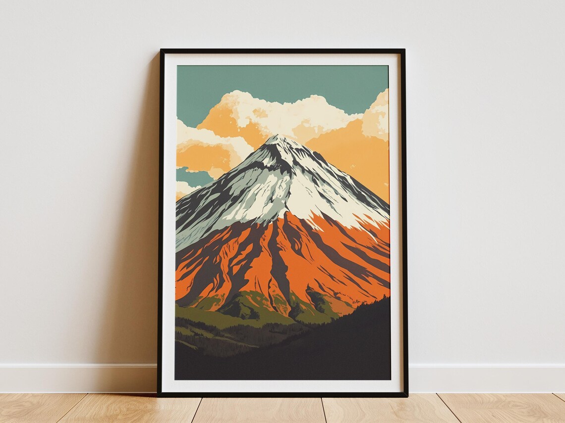 Osorno Volcano Chile Snow Capped Sunset Peak Art Poster Scenic