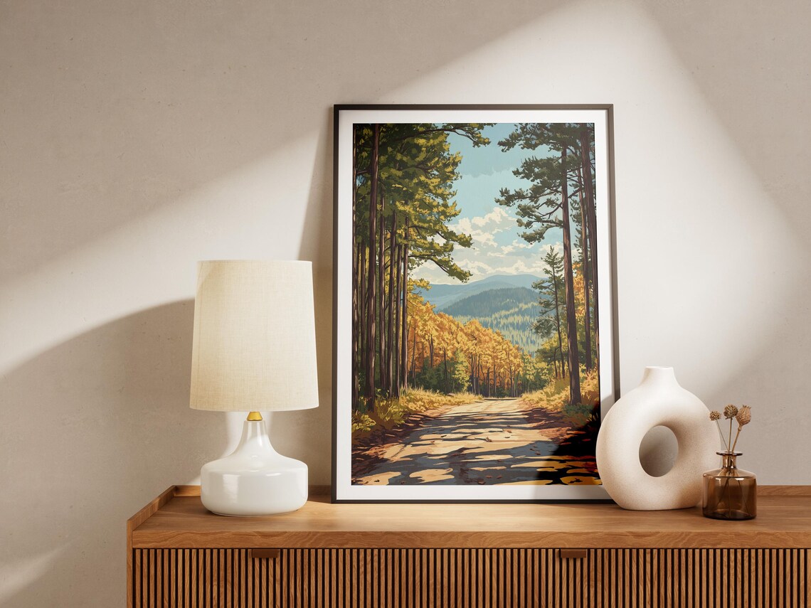 Forest Road Through Autumn Pines Vintage Travel Decor Poster - Image 4