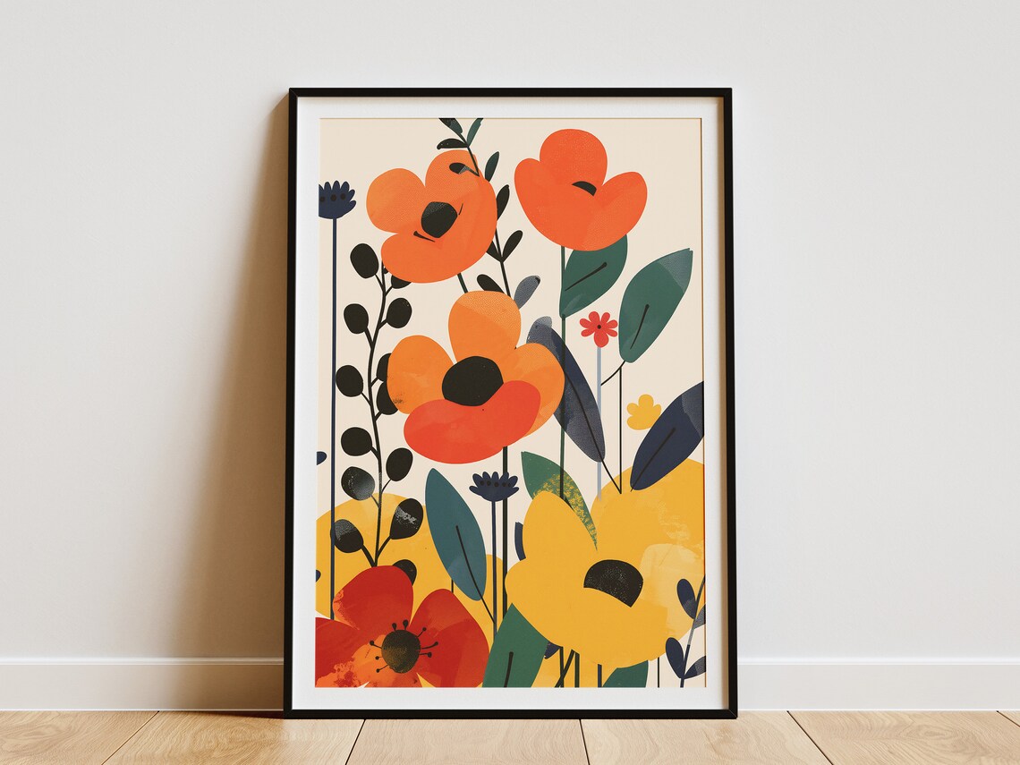 Orange And Yellow Poppy Flowers Bright Modern Floral Art Poster