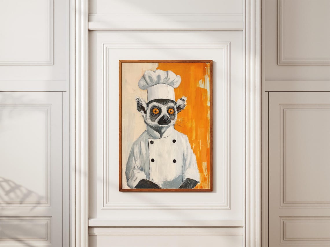 Lemur Chef Art Print Kitchen Wall Decor Animal Poster Whimsical Funny Cook Gift - Image 2