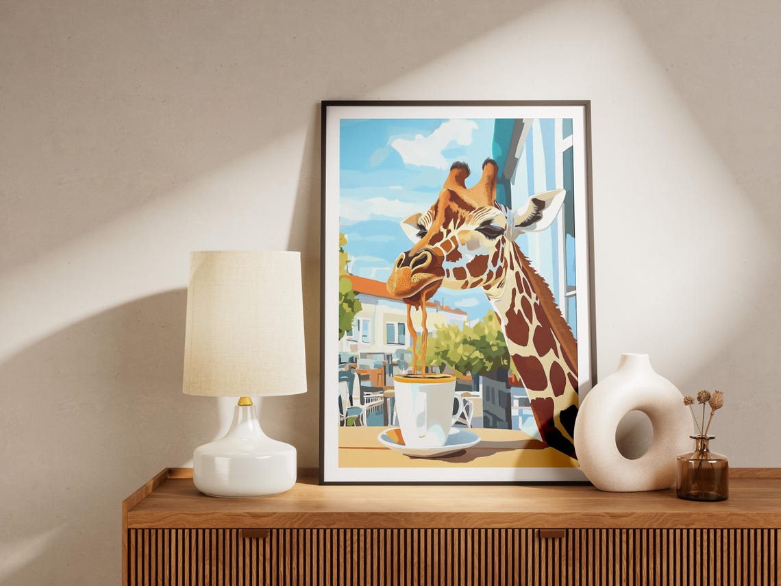 Giraffe Coffee Poster Cafe Wall Art Animal Lover Gift Quirky Print Shop Decor Funny Illustration Modern - Image 4