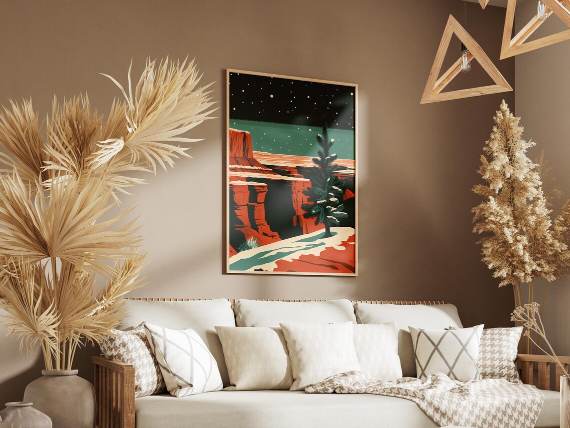 Canyonlands National Park Vintage Festive Winter Travel Poster Snow Covered Canyon Christmas Holiday Decor Red Rock Canyon Art Print Utah - Image 2