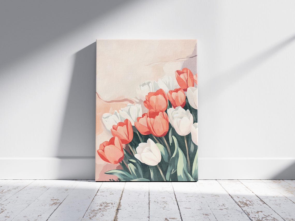 Romantic Coral And White Tulips Spring Garden Floral Art Poster - Image 2