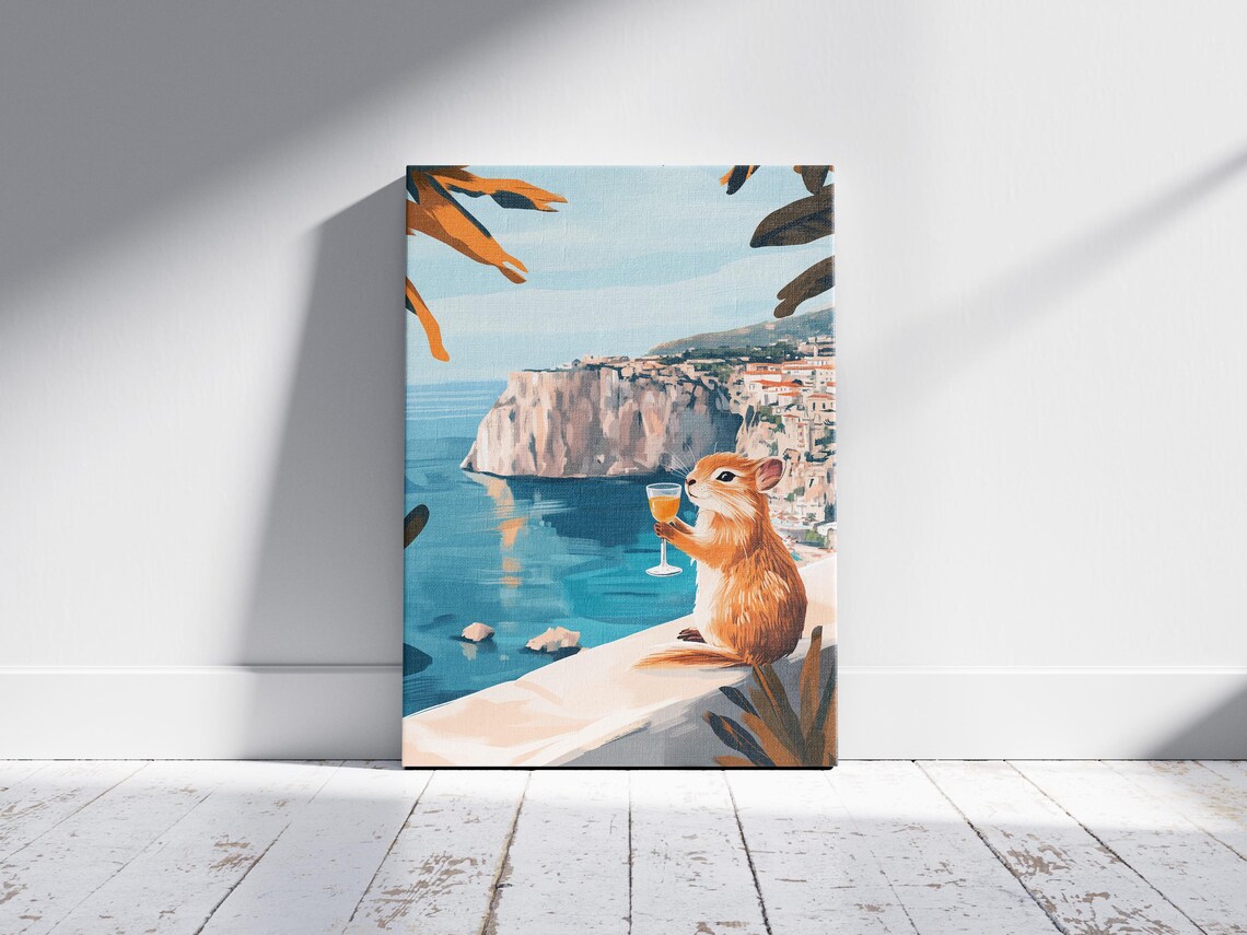 Pika Coastal Cliff Wine Glass Italian Riviera Summer Art Poster - Image 2