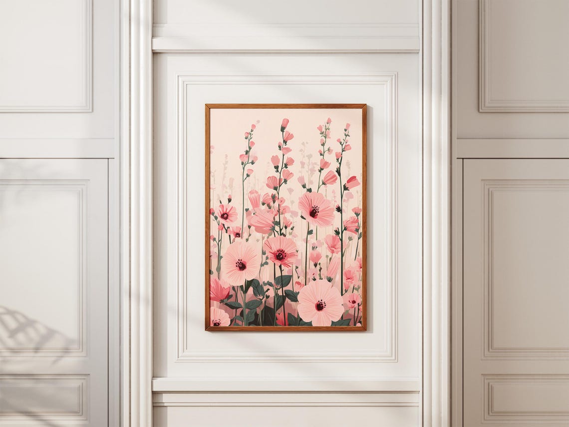 Pink Flower Field Blush Blooms Botanical Illustration Poster - Image 2