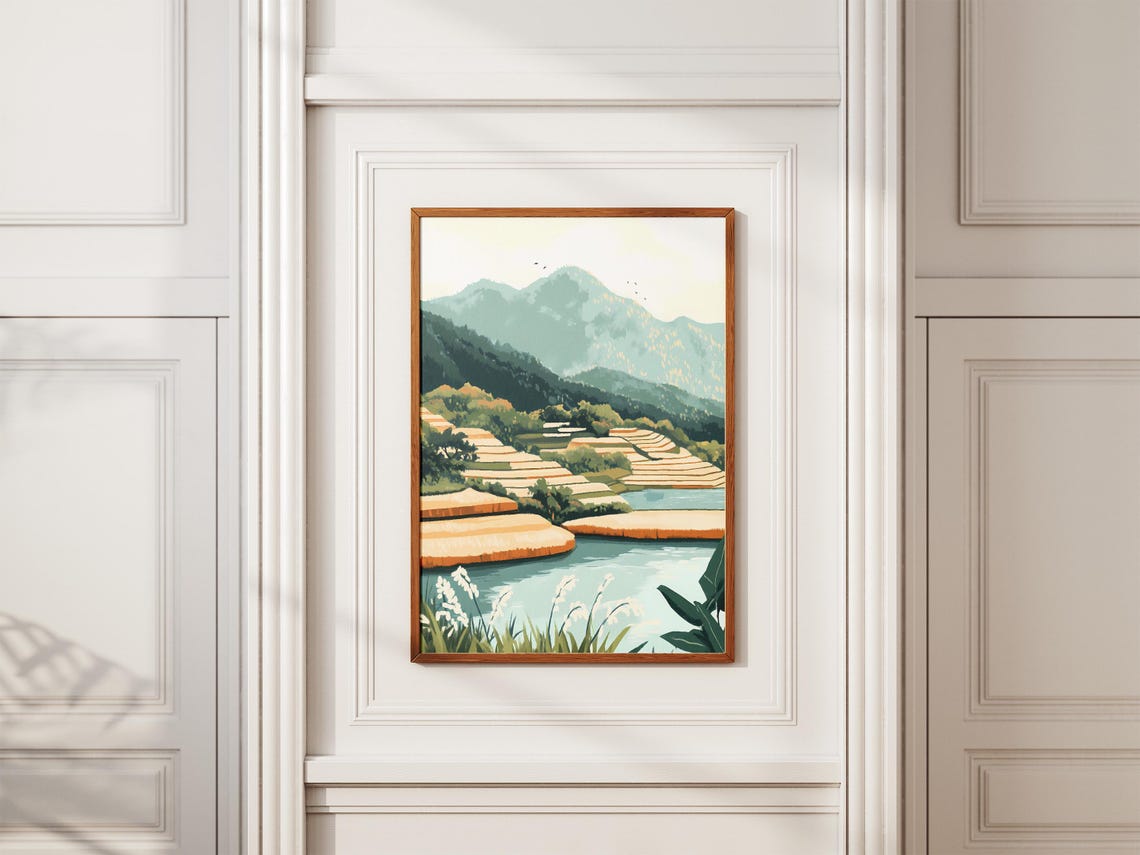 Green Rice Terraces Paddies Misty Mountains Daytime Scenic Poster - Image 2