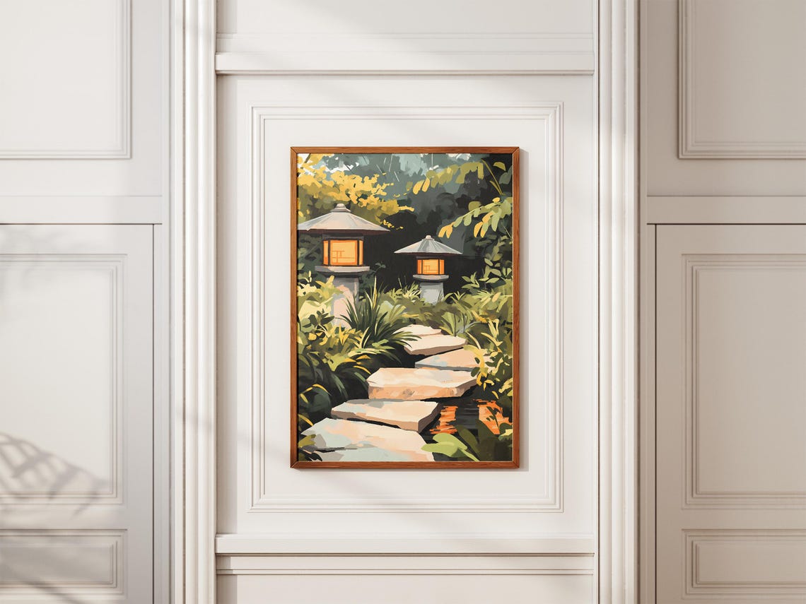 Glowing Stone Lanterns Along a Japanese Garden Stone Path Poster - Image 2