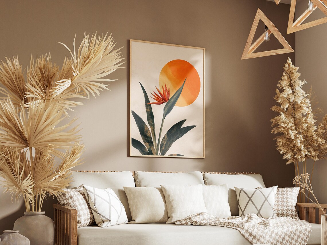 Bird Of Paradise Flower Orange Sun Minimalist Tropical Art Poster - Image 3