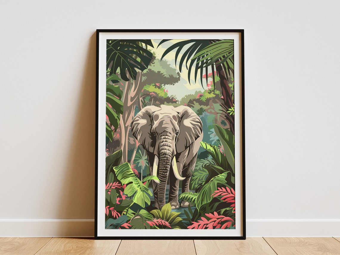 Elephant Jungle Paradise Lush Tropical Wildlife Animal Poster
