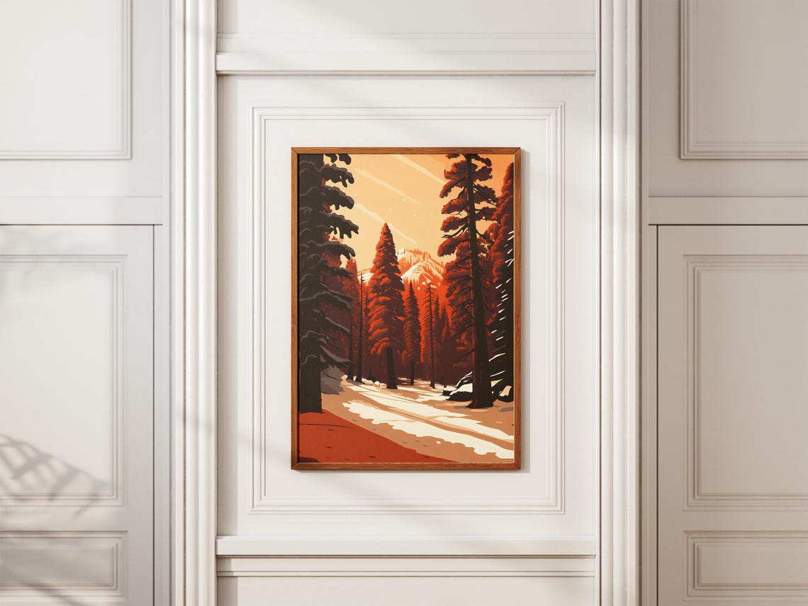 Sequoia National Park Winter Poster California Landscape Print Redwoods Forest Art Vintage Travel Poster National Park Art Snowy Mountain - Image 2