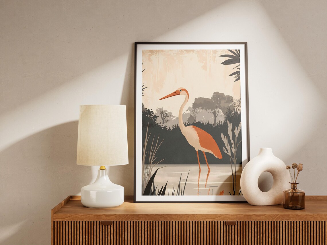 Keoladeo National Park Orange Wading Bird Wetland Art Poster - Image 5