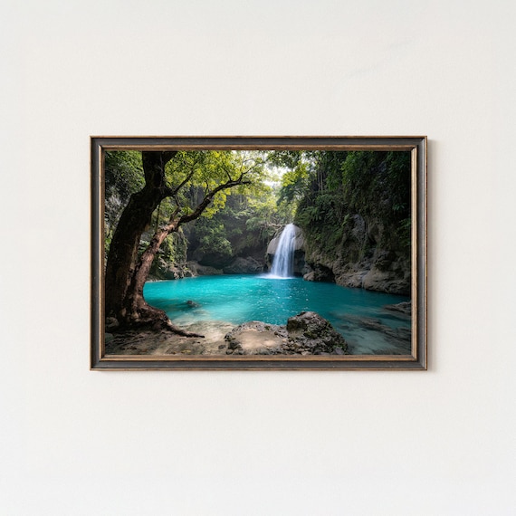 Turquoise Lagoon Waterfall Lush Jungle Tropical Paradise Poster