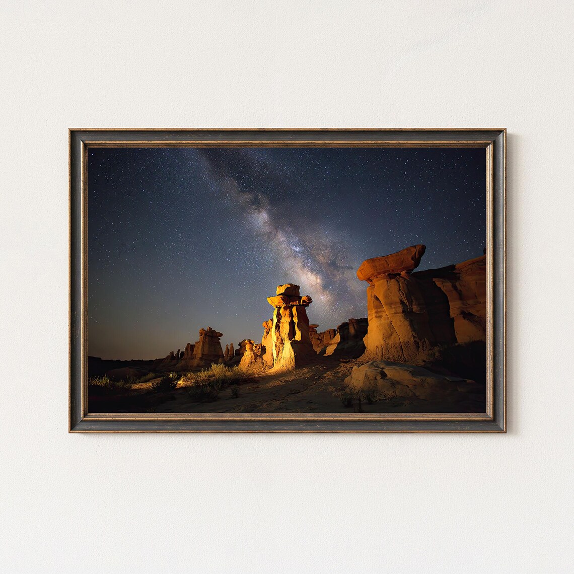 Milky Way Over Desert Hoodoo Rock Formations Night Sky Poster
