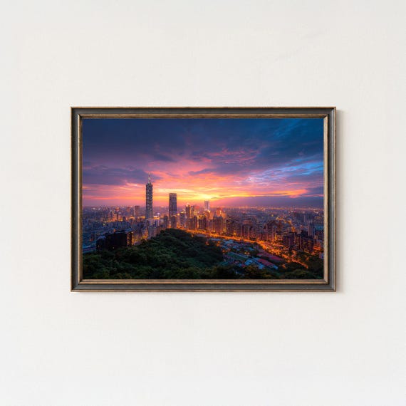 Taipei 101 Sunrise Travel Poster, Taiwan Cityscape