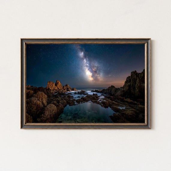 Milky Way Over Rugged Sea Cliffs Night Sky Coastal Landscape Wall Art Print