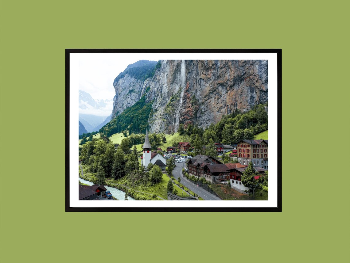 Lauterbrunnen Village With Staubbach Falls And Church Alps Poster