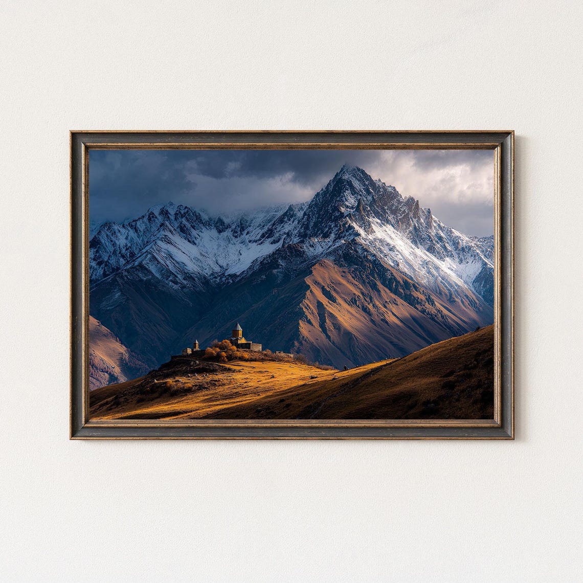 Kazbegi Gergeti Trinity Church Caucasus Mountain Landscape Wall Art Print