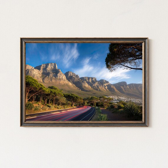 Table Mountain Cape Town Sunrise Road Light Trail Long Exposure Poster