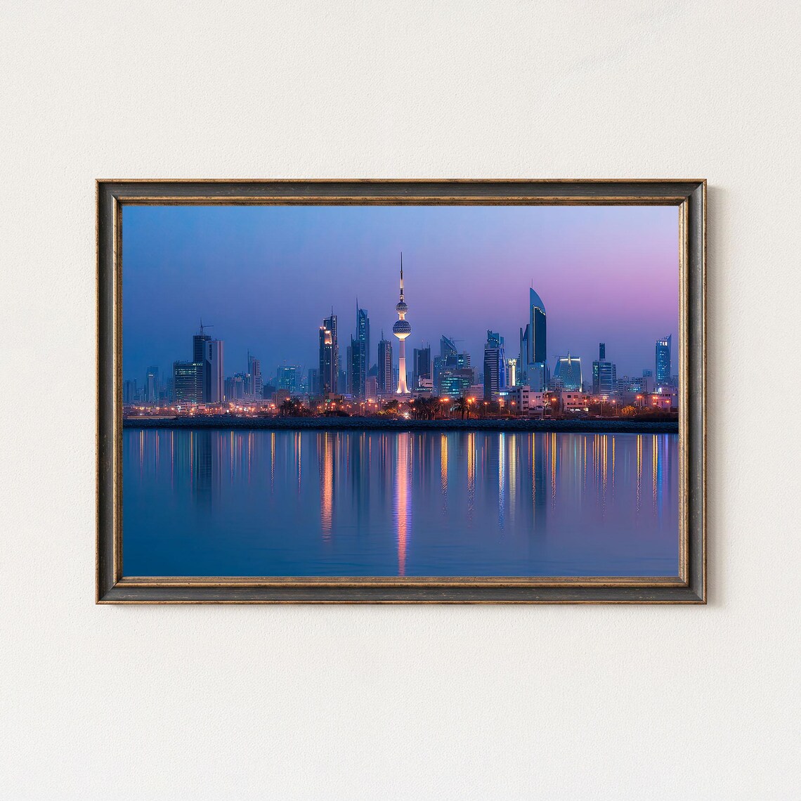 Kuwait Skyline Wall Art City Print Blue Hour Waterfront Cityscape Photo