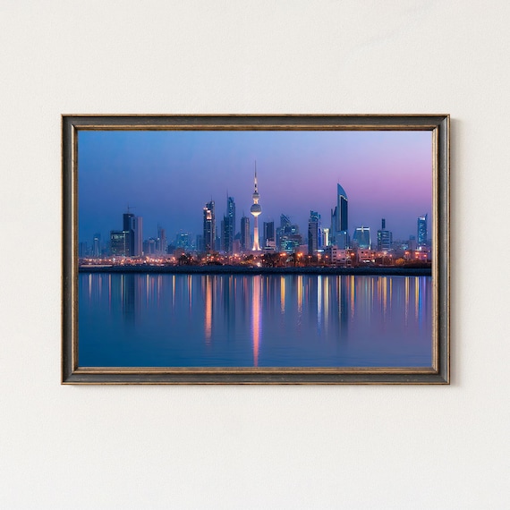 Kuwait Skyline Wall Art City Print Blue Hour Waterfront Cityscape Photo