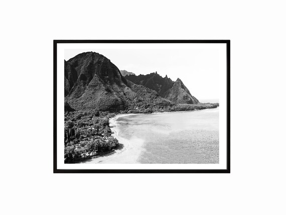 Hawaii Black And White Dramatic Mountain Coastline Photo Poster