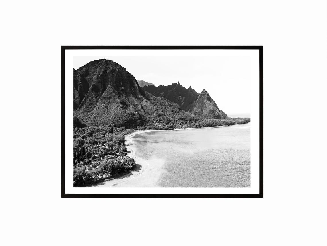Hawaii Black And White Dramatic Mountain Coastline Photo Poster
