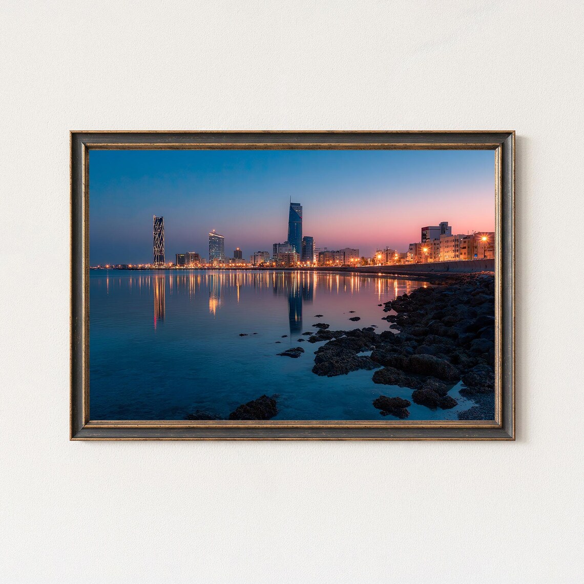 Jeddah Skyline Print Saudi Arabia Cityscape Wall Art Waterfront Sunset Photo
