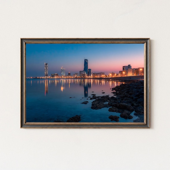 Jeddah Skyline Print Saudi Arabia Cityscape Wall Art Waterfront Sunset Photo
