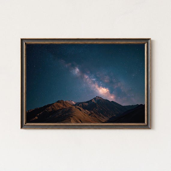 Milky Way Photography Over Rugged Mountain Peaks Night Sky Print