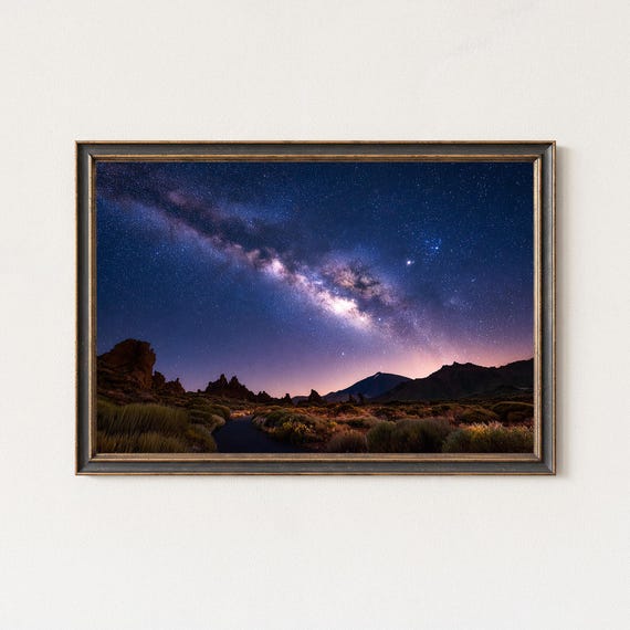 Milky Way Over Teide Landscape Night Sky Photography Starry Mountain Wall Art
