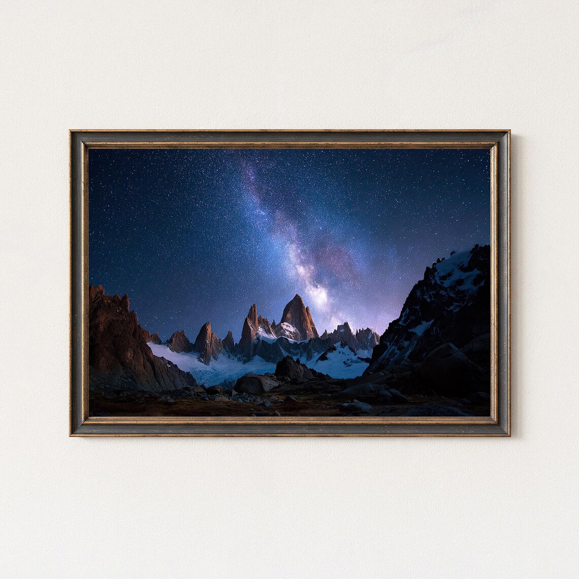 Milky Way Night Sky Over Snowy Mountain Peaks Astrophoto Poster