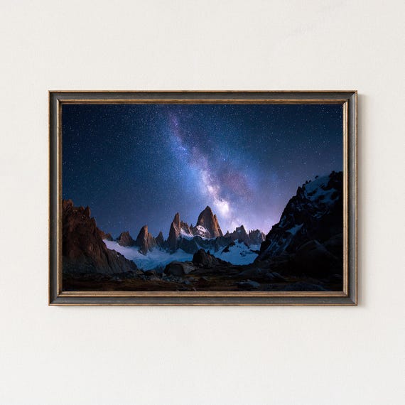 Milky Way Photography Over Peaks Fitz Roy Night Sky Wall Art Print