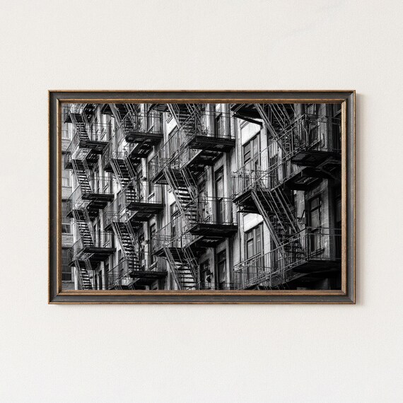 New York Fire Escapes Black White Urban Architecture Photography Poster