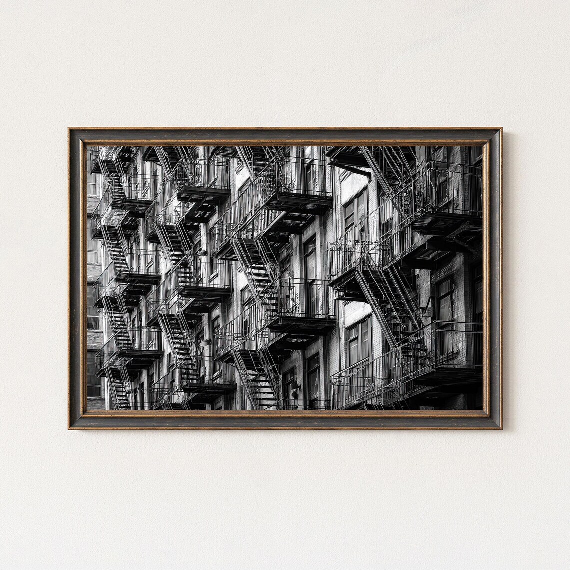 New York Fire Escapes Black White Urban Architecture Photography Poster