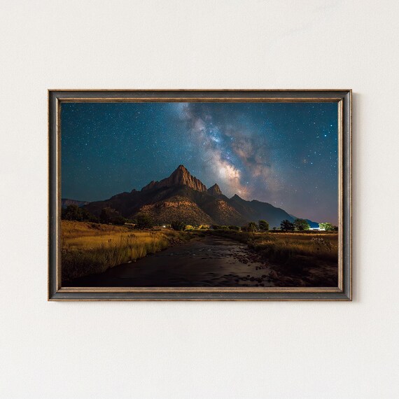 Zion Watchman Milky Way Night Sky Utah Desert Mountain Poster