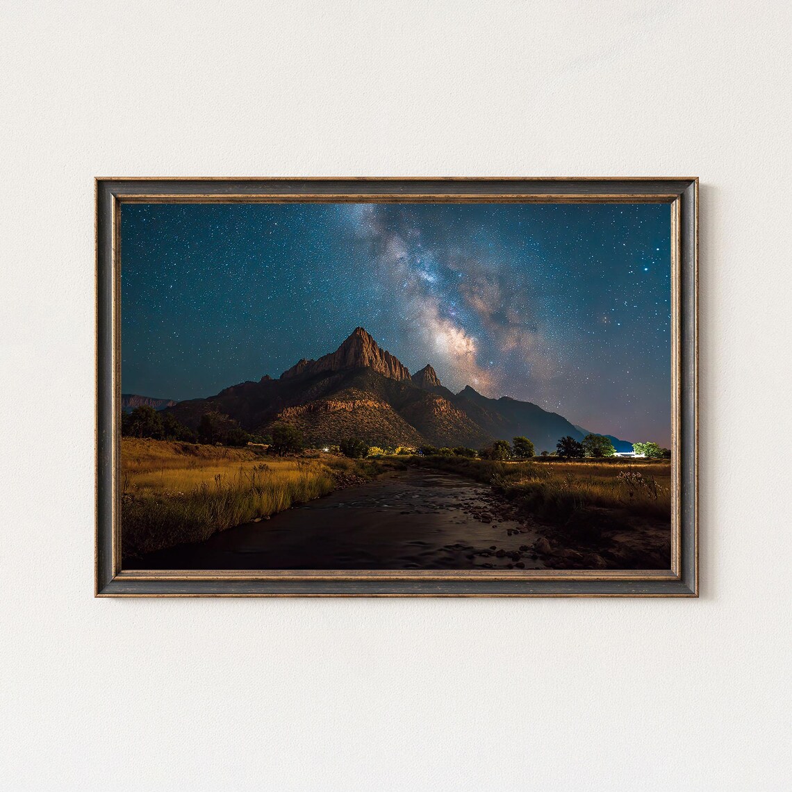 Zion Watchman Milky Way Night Sky Utah Desert Mountain Poster