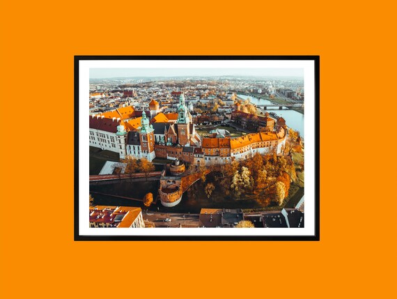 Wawel Castle Krakow Poland Autumn Aerial Cityscape Photography Print