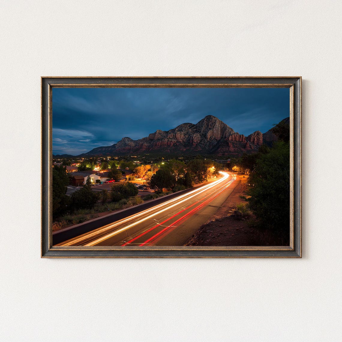 Sedona Arizona Desert Red Rocks Night Highway Light Trails Poster